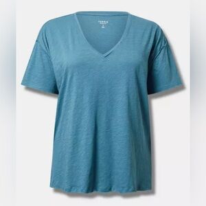 #x951 - Torrid Oversized Heritage Slub Knit V-Neck Short Sleeve Tee Aegean Blue